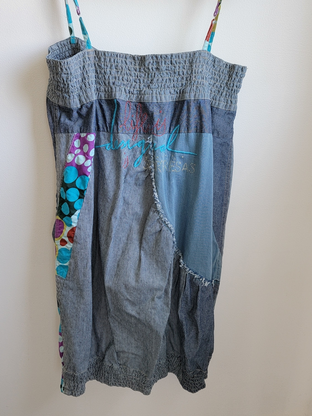 Desigual Blue Denim Patchwork Short Sundress with Multi-Color Patches - Picture 3 of 9